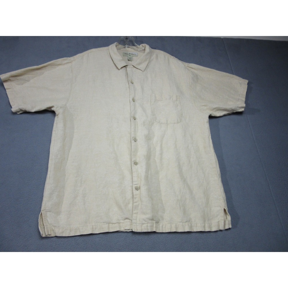 Tommy Bahama Shirt Mens XL Beige Linen Blend Floral Tropical Aloha Beach Rare